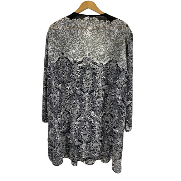 Black & White Kimono 22W 3X Wrap Chiffon Boho Romantic Flowy Paisley Smocked - Picture 7 of 9